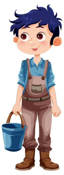 Bonito Personagem Desenho Animado Jardineiro Com Balde Ilustração — Vetor de Stock