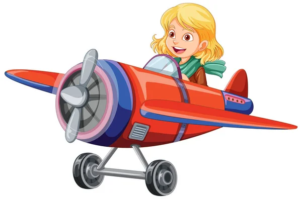 Női Pilóta Repülő Repülőgép Illusztráció — Stock Vector