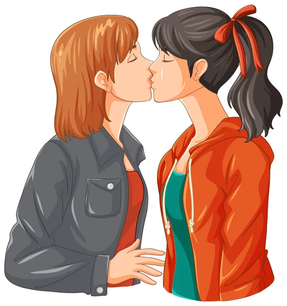 Lesbian Couple Kissing Illustration — Stock Vector