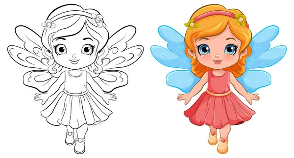 Fairy Girl Beautiful Dress Περίγραμμα Για Χρωματική Απεικόνιση — Διανυσματικό Αρχείο