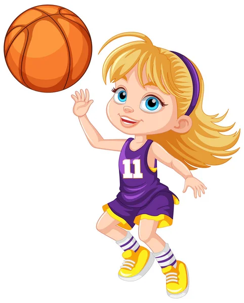 Kadın Basketbol Oyuncusu Çizgi Film Karakteri Çizimi — Stok Vektör