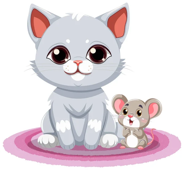 Katze Und Maus Freunde Zeichentrickfigur Illustration — Stockvektor