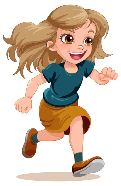 Ευτυχισμένο Κορίτσι Τρέχει Εικονογράφηση Κινουμένων Σχεδίων — Διανυσματικό Αρχείο