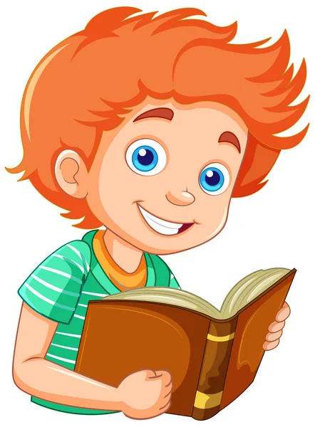 Веселий Хлопчик Тримає Книжкову Ілюстрацію — стоковий вектор