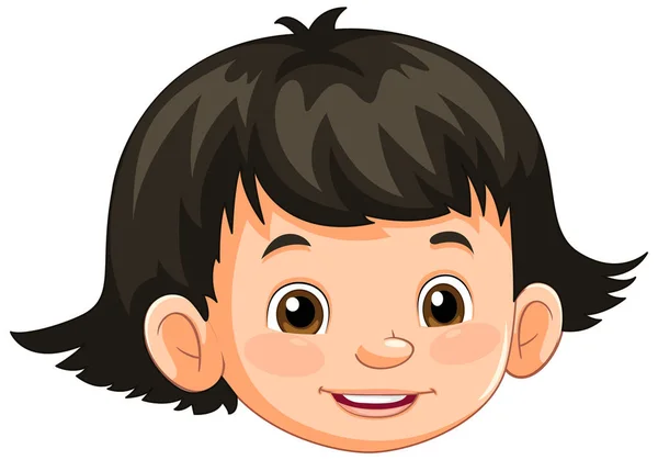 Cute Girl Head Short Hair Cartoon Illustration — Stock Vector
