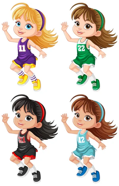 女性篮球运动员卡通人物图解 — 图库矢量图片