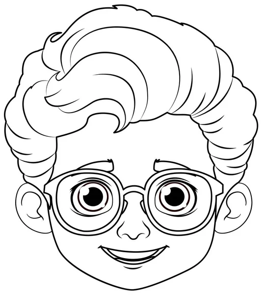 Boy Head Szemüveges Vázlat Színező Illusztráció — Stock Vector