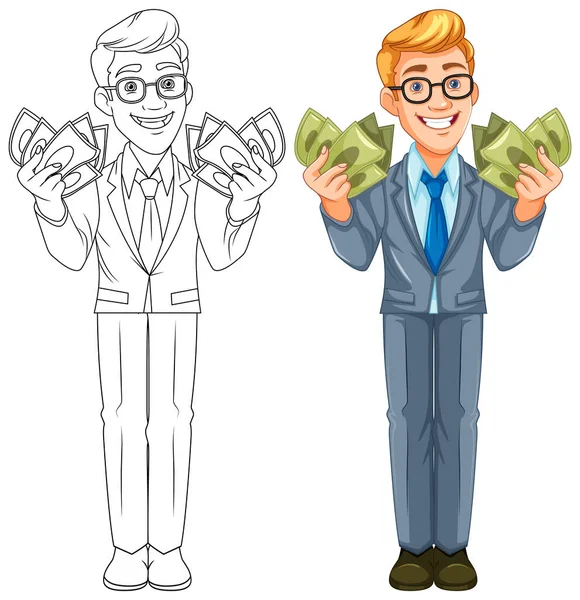 Mládež Obchodní Muž Držet Peníze Ilustrace — Stockový vektor