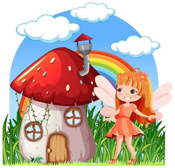 Mushroom House Fairy Tale Fairy Cartoon Illustration — Stock Vector
