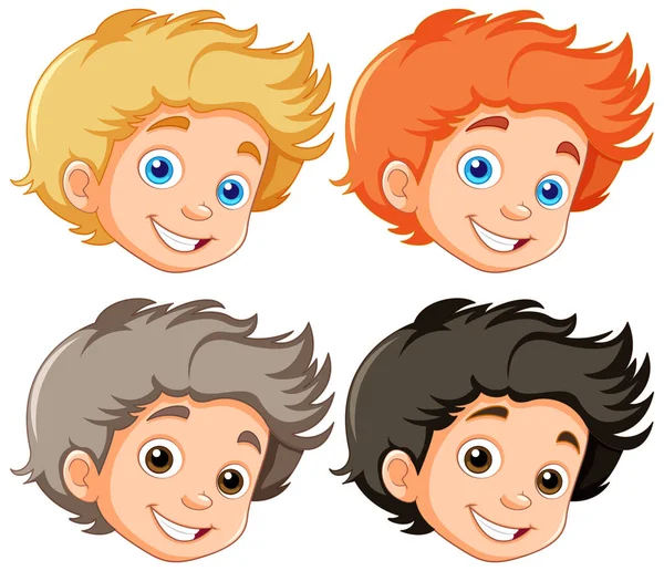 Collection Different Boys Heads Cartoon Characters Illustration — Stock Vector