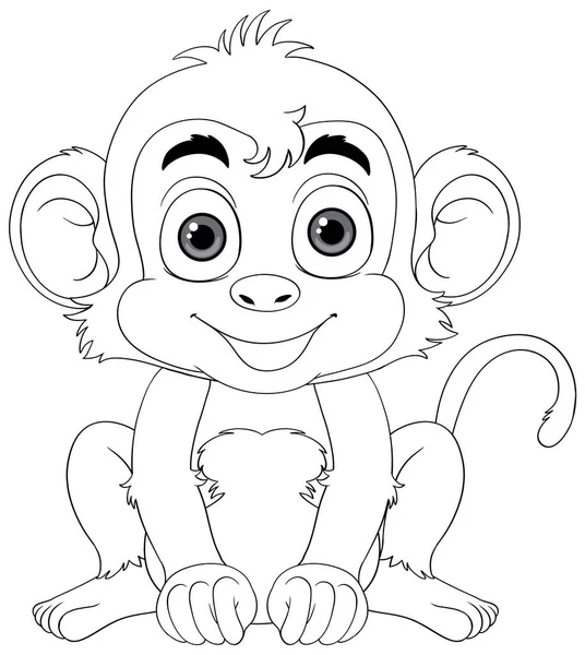 Monkey Tecknad Figur Skiss För Färgläggning Illustration — Stock vektor