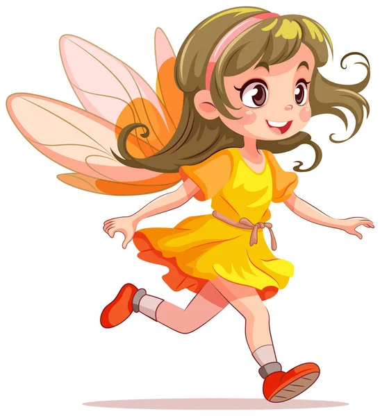 黄色のドレスの妖精プリンセス漫画のキャラクターイラスト — ストックベクタ