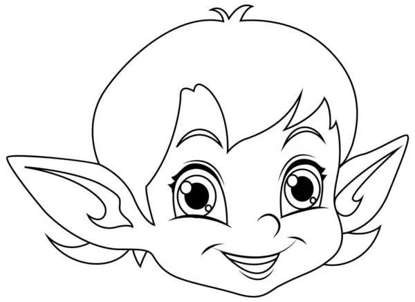 Cute Elf Cartoon Character Outline Colouring Illustration — Stock Vector