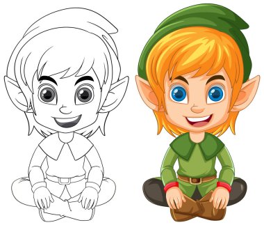 Şirin elf karikatür karalama çizimi çizimi