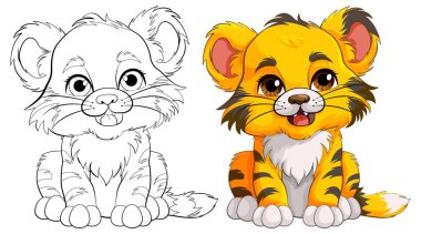 Sevimli Bebek Kaplan Çizgi Film Karakteri Renklendirme Çizimi
