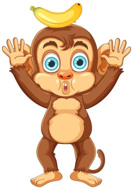 Kafasında muz resmi olan bir maymun.