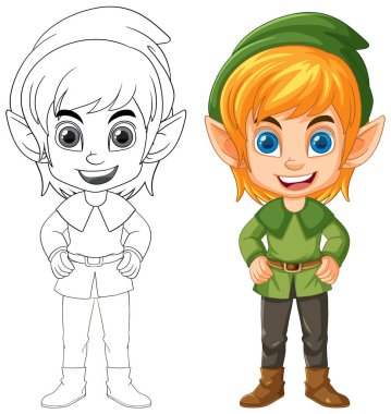 Şirin elf karikatür karalama çizimi çizimi