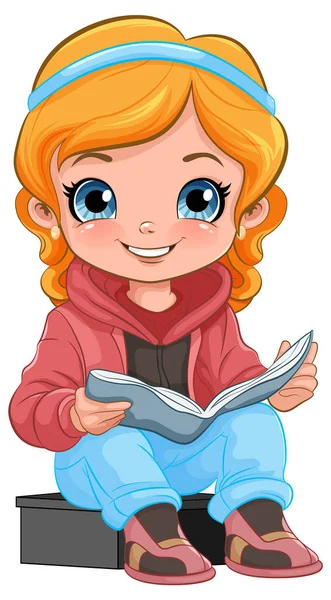 Κορίτσι Βιβλίο Ανάγνωσης Κινουμένων Σχεδίων Απομονωμένη Εικόνα — Διανυσματικό Αρχείο