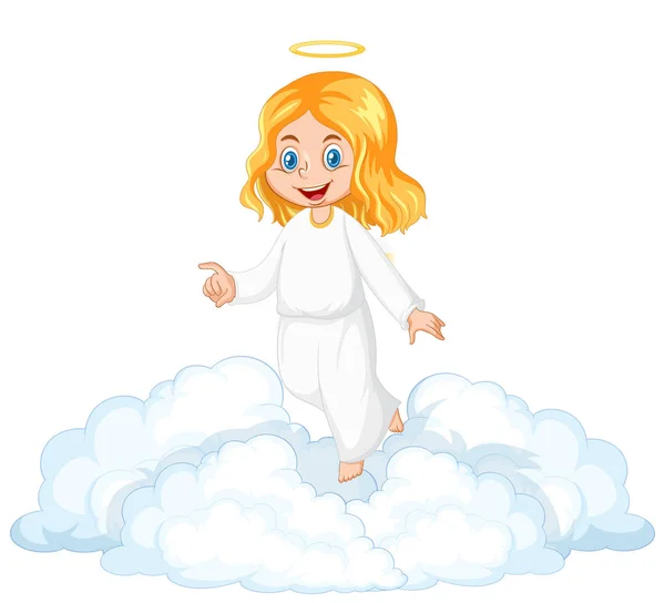 Angel Girl Standing Cloud Illustration — Stock Vector