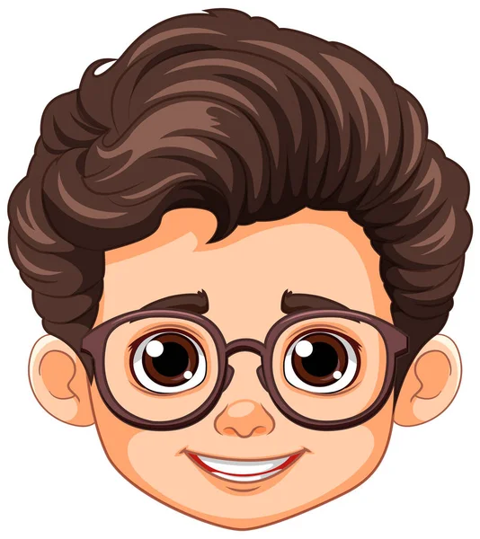 Jungenkopf Trägt Brille Mit Braunen Haaren Und Braunen Augen — Stockvektor