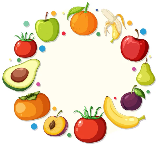 水果和蔬菜圆形框架模板示例 — 图库矢量图片