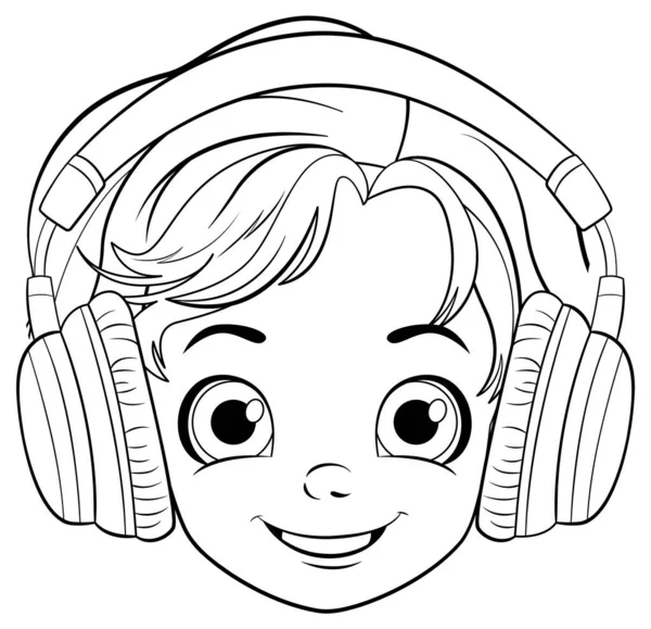 Kulaklık Takan Çocuk Başlığı Çizim Çizimi — Stok Vektör