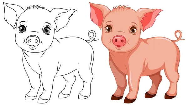 可爱的猪漫画孤立的涂鸦轮廓图解 — 图库矢量图片
