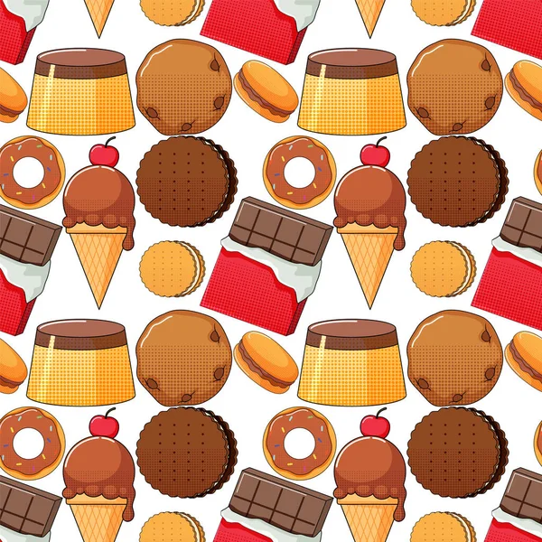 Kleurrijke Sweet Food Naadloze Patroon Illustratie — Stockvector