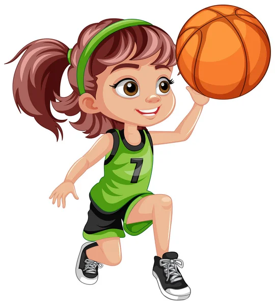 Мила Дівчина Грає Баскетбол Ілюстрація — стоковий вектор