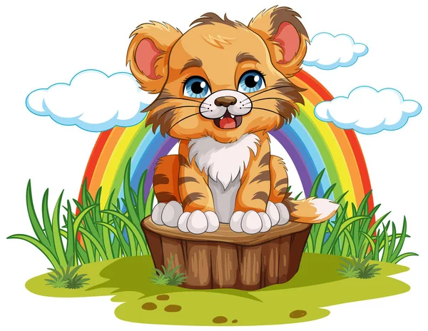 Baby Tiger Στην Απεικόνιση Στυλ Κινουμένων Σχεδίων — Διανυσματικό Αρχείο