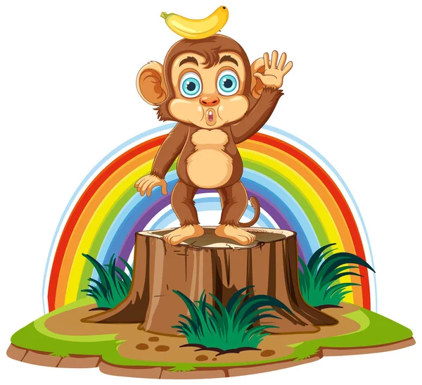 Смішна Мавпа Бананом Голові Ілюстрація — стоковий вектор