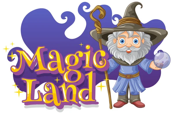 Návrh Písma Pro Word Magic Land Wizard Cartoon Character Illustration — Stockový vektor