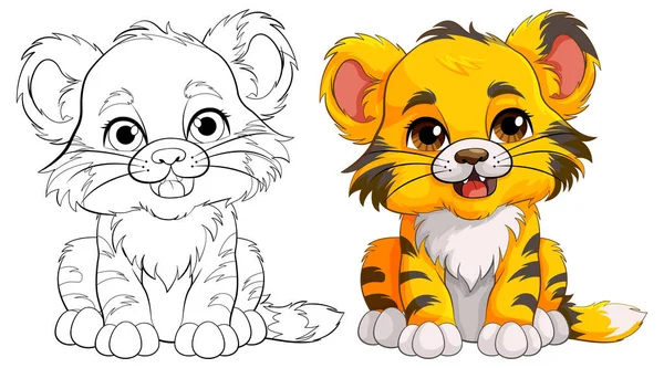 かわいい赤ちゃん虎漫画のキャラクターの概要を着色イラスト — ストックベクタ