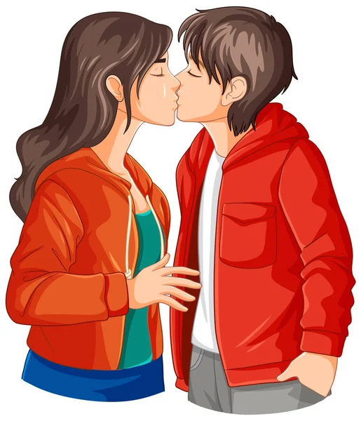 Casal Jovens Beijando Desenho Animado Ilustração —  Vetores de Stock