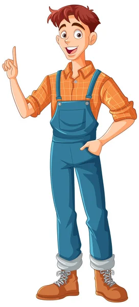 Giovane Agricoltore Uomo Cartone Animato Personaggio Illustrazione — Vettoriale Stock