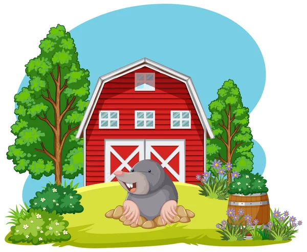 Farm Scene Mole Cartoon Illustration — Stock Vector