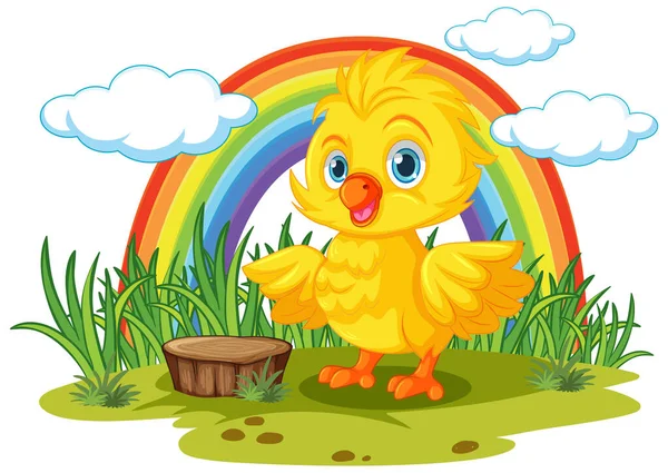 Aranyos Sárga Csirke Kis Természet Jelenet Illusztráció — Stock Vector