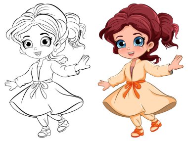 Renklendirme için Güzel Elbise Taslak Şirin Kız