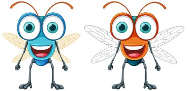 Mutlu sinek çizgi film karakteri çizimleri