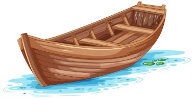 Wooden Boat on Water Surface illustration clipart