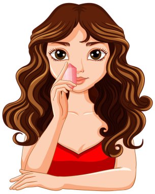 Güzel bir kadın mücevher çizimi tutuyor.