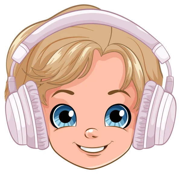 Αγόρι Κεφάλι Ακουστικά Ακούγοντας Μουσική Εικονογράφηση — Διανυσματικό Αρχείο