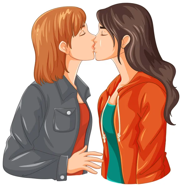 Een Lesbisch Paar Zoenen Illustratie — Stockvector