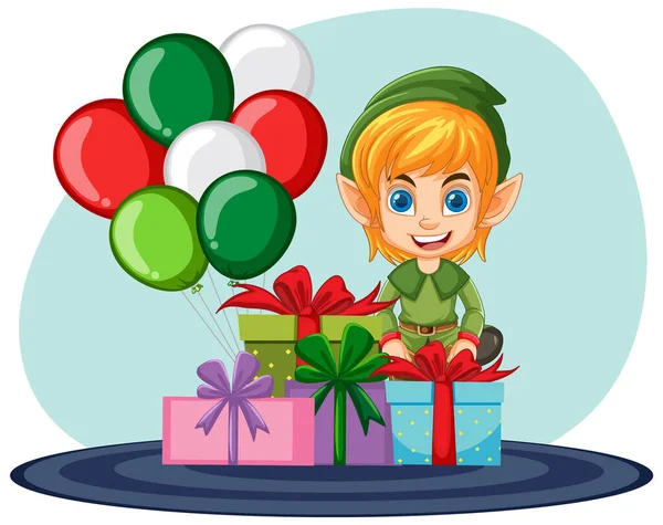 Elf Christmas Gift Illustration — Stock Vector