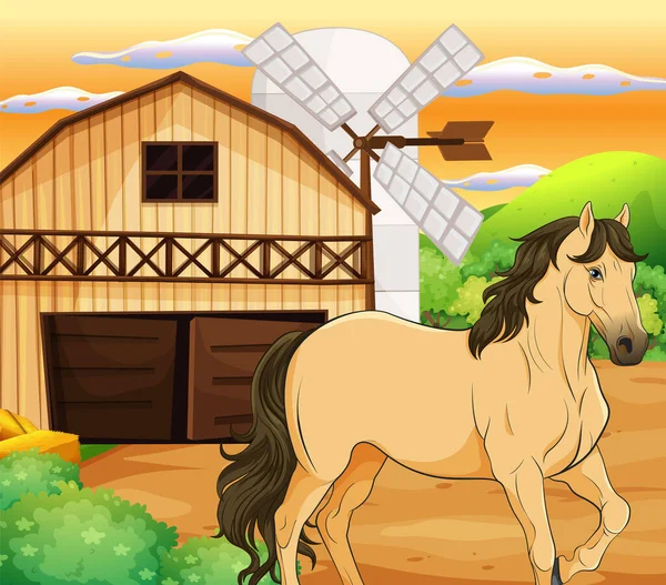 Pferd Auf Dem Bauernhof Illustration — Stockvektor