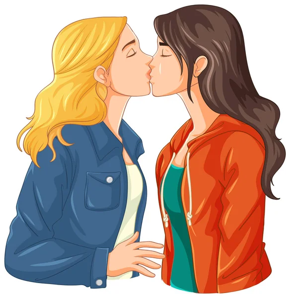 Una Pareja Lesbiana Besándose Ilustración — Archivo Imágenes Vectoriales