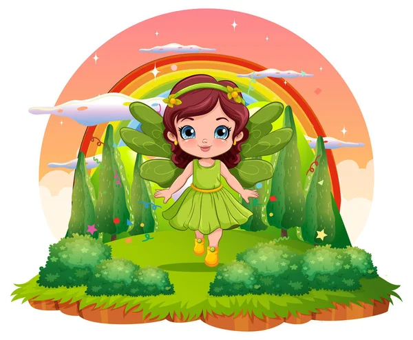 森の中の妖精少女イラスト — ストックベクタ