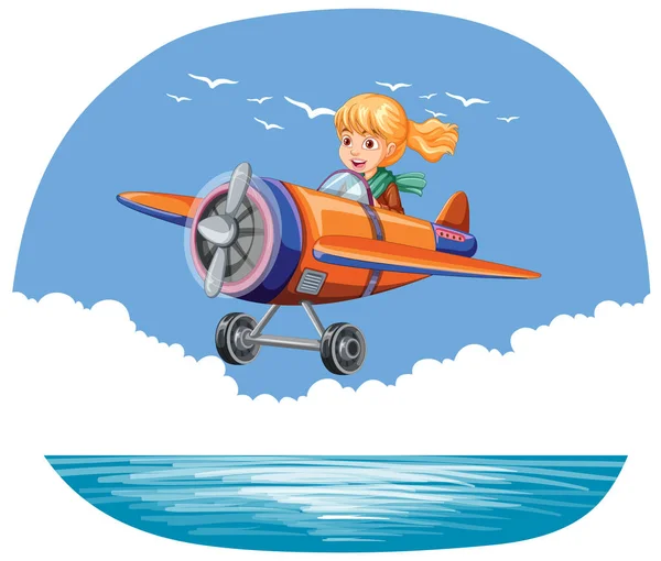 Piloten Flyga Planet Över Havet Illustrationen — Stock vektor
