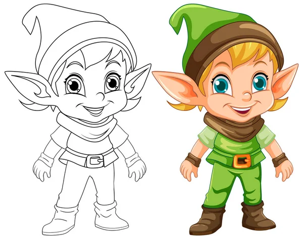 Mignon Elfe Cartoon Character Outline Pour Illustration Coloration — Image vectorielle