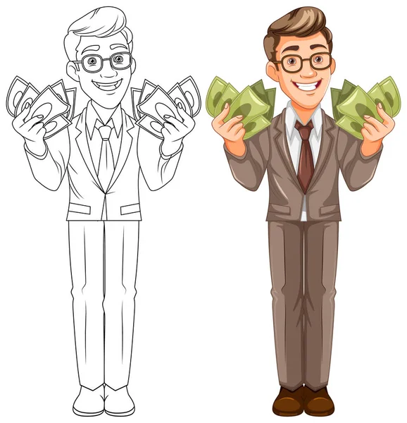 Jovem Empresário Segurando Dinheiro Ilustração —  Vetores de Stock